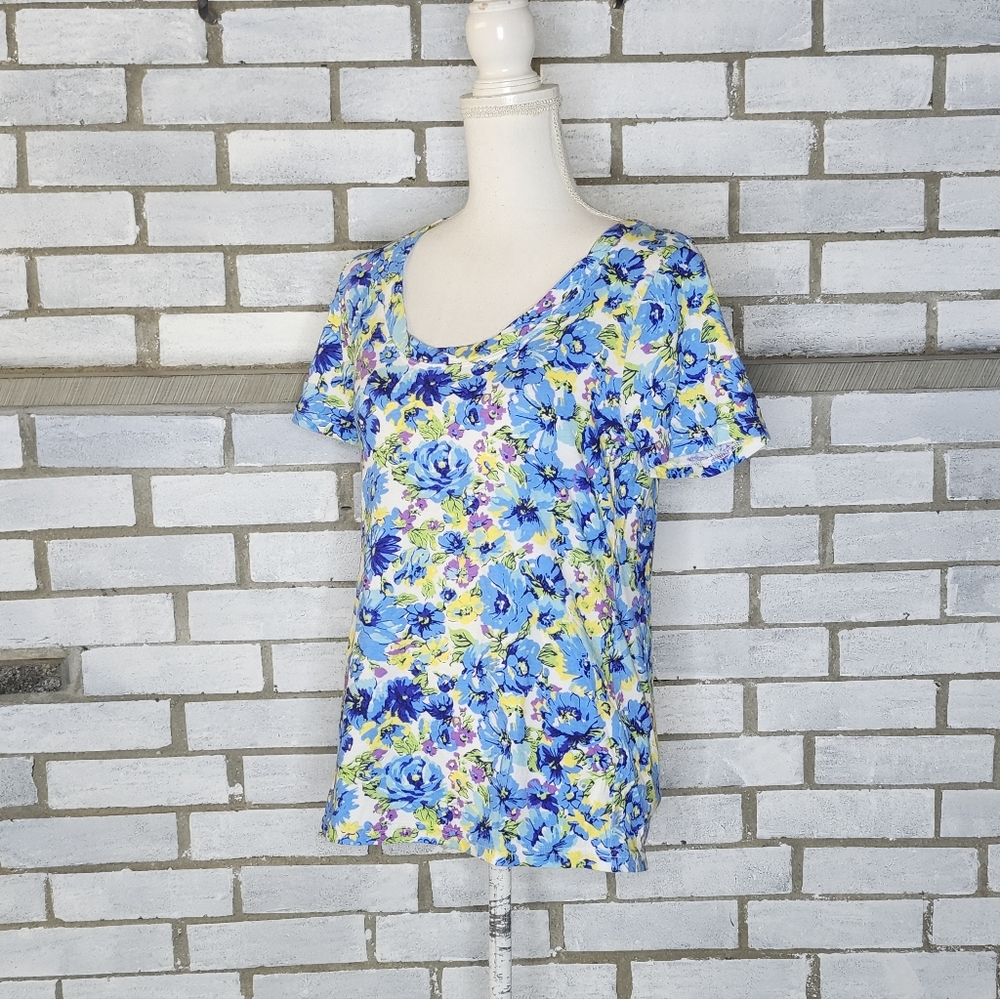 • Lantana Casuals Women's Short Sleeve Floral T-Shirt Sz Small Multicolor Cotton